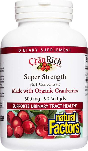 CranRich by Natural Factors Super Strength Cranberry Concentrate Antioxidant Supplement for Urinary Tract Support NonGMO 90 softgels 90 servings