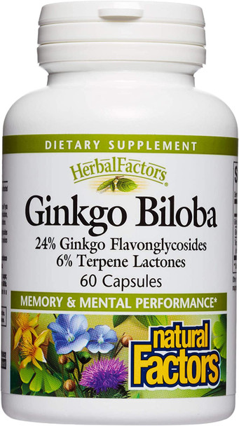 HerbalFactors by Natural Factors Ginkgo Biloba Supports Memory Mental Performance and Healthy Brain Function 60 capsules 60 servings