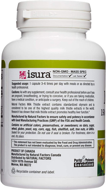 HerbalFactors by Natural Factors Milk Thistle 250 mg Promotes Healthy Liver Function with Dandelion and Turmeric 90 Capsules 90 Servings