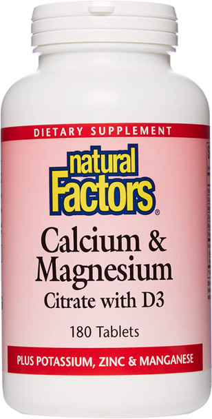 Natural Factors Calcium  Magnesium Citrate with Vitamin D3 Support for Bones and Teeth 180 Tablets