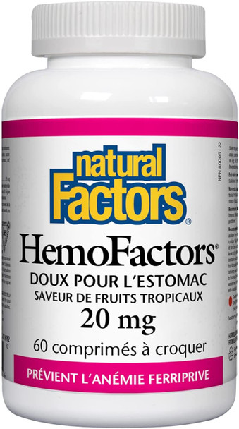 Natural Factors HemoFactor Iron 20mg 60 Chewable Tablets