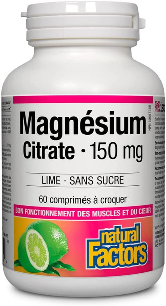 Natural Factors Magnesium Citrate 150 mg Tablets Key Lime  Sugar Free 60 Count