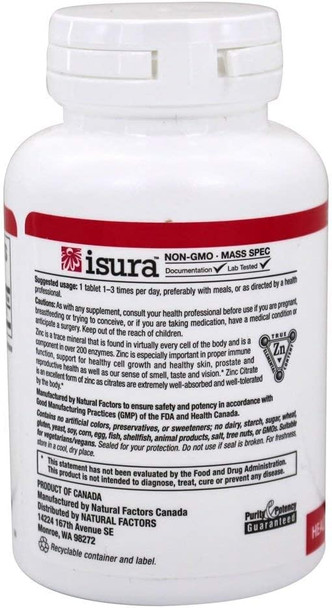 Natural Factors  Zinc Citrate 15mg Support for Healthy Skin  Immune Function 90 Tablets