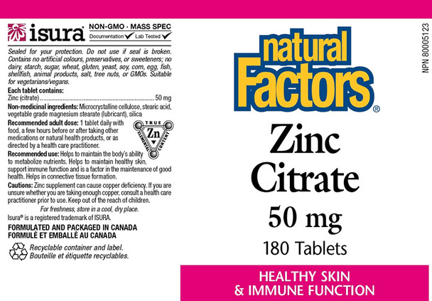 Zinc Citrate 50mg 180 Tablets