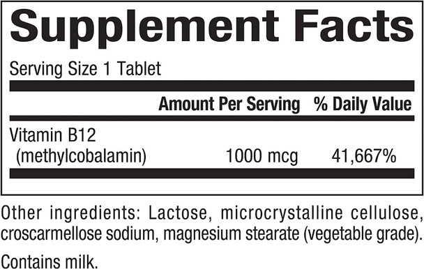 Natural Factors Vitamin B12 Methylcobalamin 1000 mcg Chewable Support for Energy and Immune Health Vegetarian Gluten Free 90 tablets 90 servings