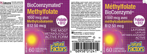 BioCoenzymated Methylfolate 1000 mcg Natural Factors 60 Tabs