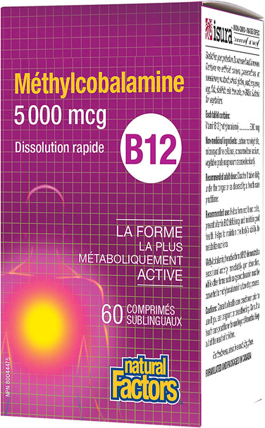 Natural Factors Vitamin B12 Methylcobalamin 5000 mcg Chewable Support for Energy and Immune Health Vegetarian 60 tablets 60 servings