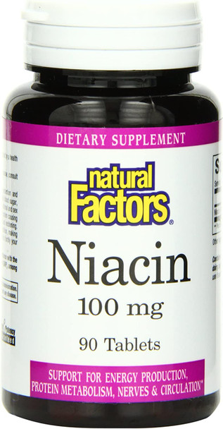 Natural Factors Vitamin B3 Niacin 100mg Tablets 90Count Pack of 2