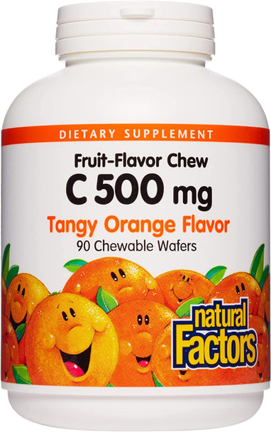 Natural Factors Vitamin C 500 mg Kids Chewable Vegan Tangy Orange 90 Wafers