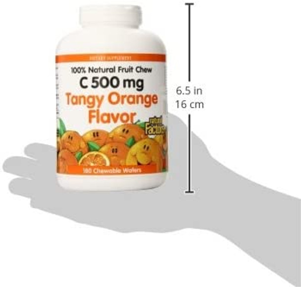 Natural Factors Vitamin C Tangy Orange Flavor Chewable 500 Mg Wafers 180Count Pack Of 6