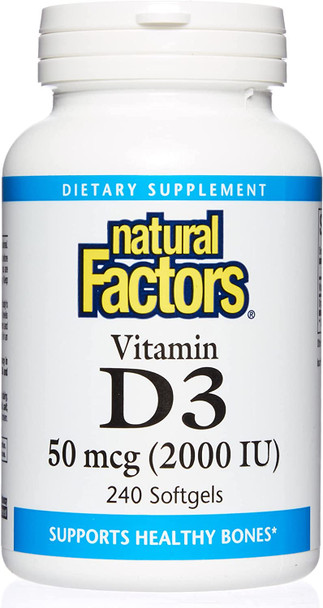 Natural Factors  Vitamin D3 2000 IU Supports Healthy Bones 240 Soft Gels