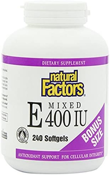 Natural Factors Mixed Vitamin E 400 IU Antioxidant Support for Cardiovascular and General Health 240 softgels 240 servings