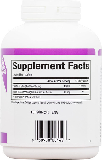 Natural Factors Mixed Vitamin E 400 IU Antioxidant Support for Cardiovascular and General Health 240 softgels 240 servings