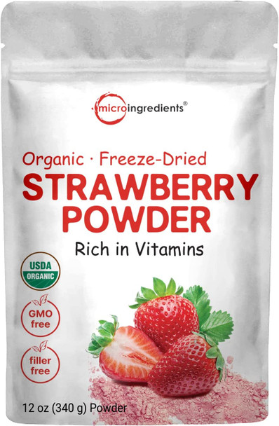 Organic Strawberry Freeze Dried Powder 12 Ounce 56 Serving Strawberry Powder for Baking Best Super Foods for Smoothie  Beverage Blend NonGMO Vegan