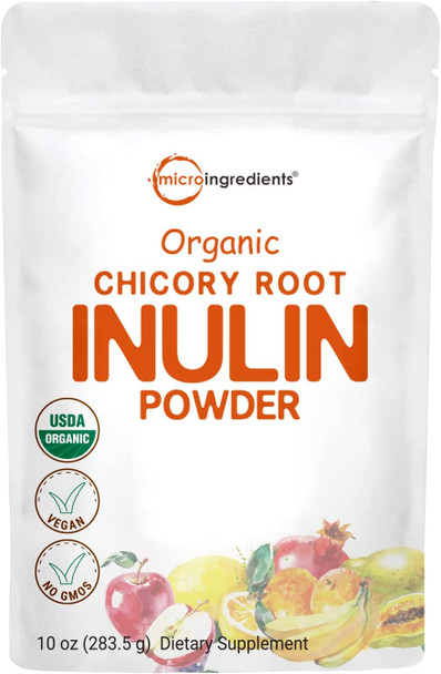 Organic Daily Prebiotic Dietary Fiber Supplement Powder Inulin Fiber from Chicory Root 10 Ounce Highly Promote Intestinal Colon Gut Health and Digestive Function Vegan Friendly