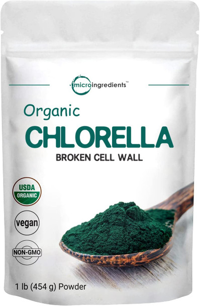 Organic Chlorella Powder 16 Ounce 1lb Broken Cell Wall Rich in Vegan Proteins  Vitamins Raw Bulk Premium Chlorella Supplement Vegan Friendly NonIrradiation