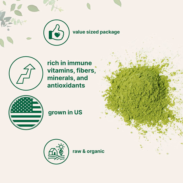 Sustainably US Grown Organic Barley Grass Powder 10 Ounce Rich in Immune Vitamin Fibers Minerals Antioxidants and Protein Support Immune System and Digestion Function Vegan Friendly