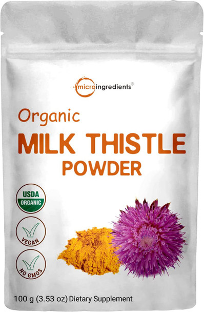 Organic Milk Thistle Extract 3.5 Ounces Pure Milk Thistle Powder Organic Milk Thistle Tea Contains 80 Active Silymarin Strongly Supports Liver Health and Antioxidant Vegan Friendly