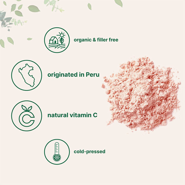 Peruvian Camu Camu Powder Organic Natural Vitamin C Supplement Powder Cold Pressed 8 Ounce Supports Energy and Immune System No GMOs and Vegan Friendly