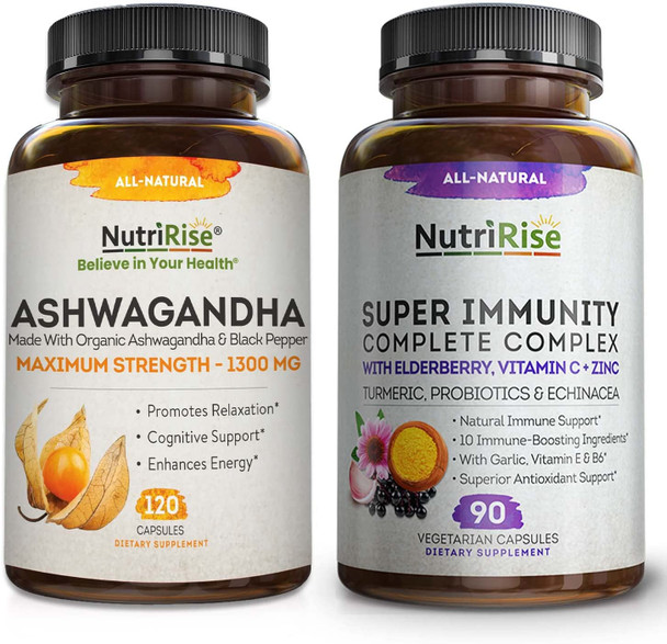 Ashwagandha  Immune Support Maximum Potency Made with Organic Ashwagandha for Vitality Sleep  Immune Support with Vitamins C B  E Elderberry Turmeric  Powerful Immune Boosters