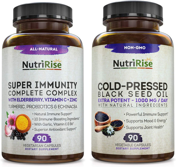 Immune Support  Black Seed Oil Ultimate Immune System Booster Bundle  Naturally Rich in Omega 3 for Hair Growth Skin  Nails  GlutenFree Made with Vitamins C B  E Elderberry Turmeric  More