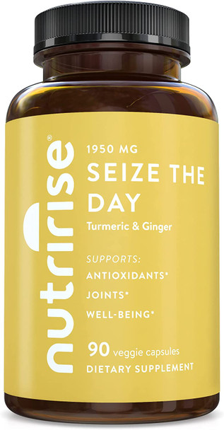 NutriRise Turmeric Curcumin with Ginger  Black Pepper Extract  Seize The Day  90ct  1950 mg Maximum Absorption Joint  Immune Support Antioxidant Wellness Formula for Men  Women GlutenFree