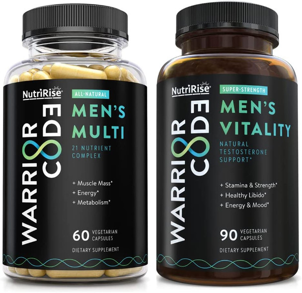 Warrior Code Mens Vitality  Mens Multi  Testosterone  Multivitamin Bundle with Vitamin BComplex D3 C E  Zinc  Herbs with Ashwagandha for Complete Mens Health Support
