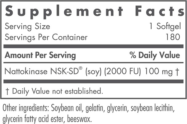 NutriCology NattoZyme 100 mg Nattokinase NSKSD  Cardiovascular/Circulatory Health  180 Softgels