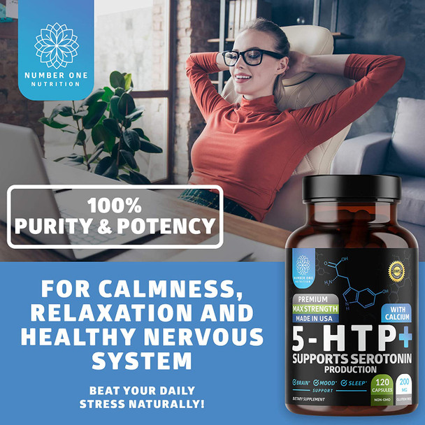 N1N Premium 5HTP 200mg Plus Calcium for Sleep and Mood Support from Griffonia Seed Extract Non GMO and Gluten Free 120 Caps