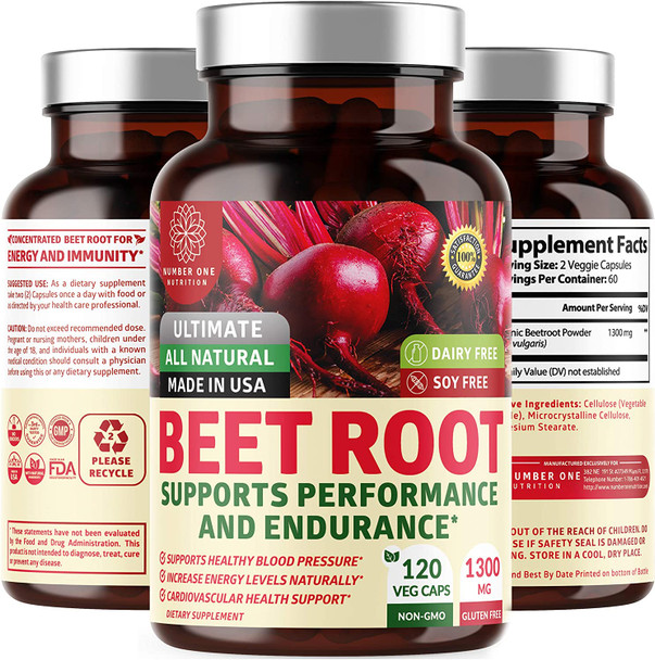 N1N Premium Organic Beet Root Powder Capsules 1300mg 120 Veg Caps NonGMO  Gluten Free Natural Beet Root Extract to Help Maintain Normal Blood Pressure Boost Athletic Performance and Heart Health