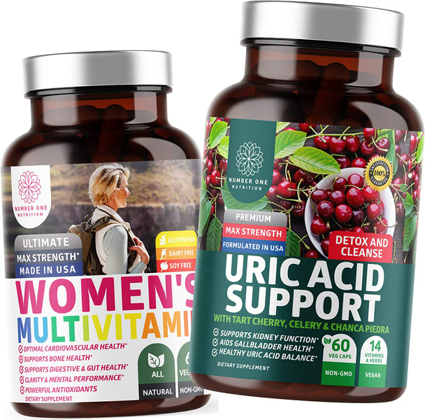 N1N Premium Uric Acid and Womens Multivitamins All Natural Supplements to Support Urinary Tract Functions Increase Energy Levels and Immunity 2 Pack Bundle