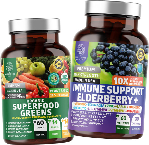 N1N Premium 10 in 1 Immune Support Booster 10 Potent Ingredients and Organic Superfood Greens 28 Powerful Ingredients All Natural to Support Gut Health and Overall Wellness 2 Pack Bundle