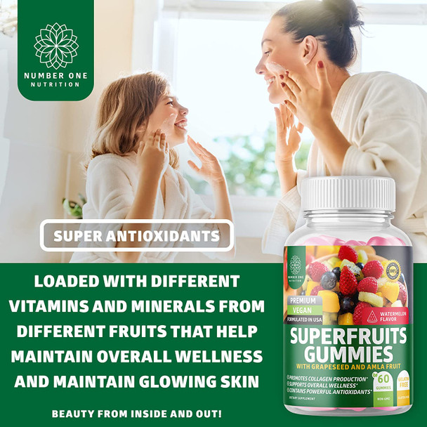 N1N Premium Superfruits Gummies 13 Potent Ingredients Antioxidant Supplement with Pomegranate  Acai Berry to Support Collagen Production for Hair Skin  Immunity Plant Based  Gluten Free 60 Ct