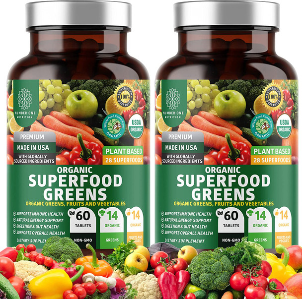 2Pack N1N Premium Organic Green Superfood Fruits  Veggies 28 Powerful Ingredients Natural Supplement with Alfalfa Beet Root  Tart Cherry for Energy Immunity Digestion Made in USA 120 Ct