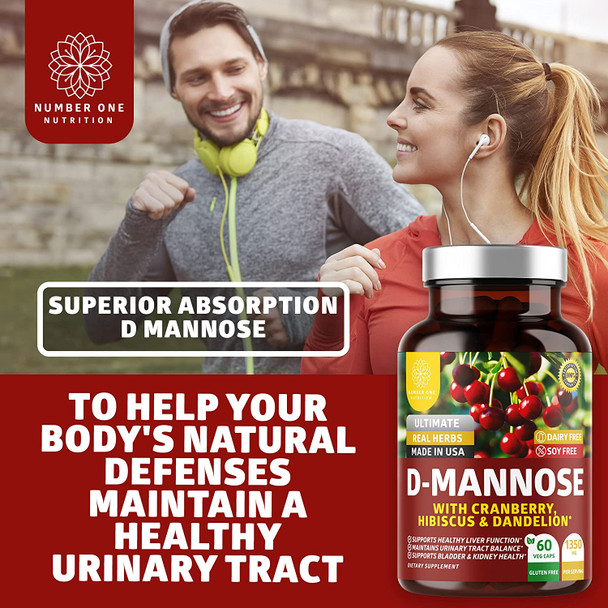 2Pack N1N Premium D Mannose with Cranberry and Dandelion Max Strength 1350mg Supports Urinary Tract Health Flush Impurities and Bladder Health Support 240 Veg Caps