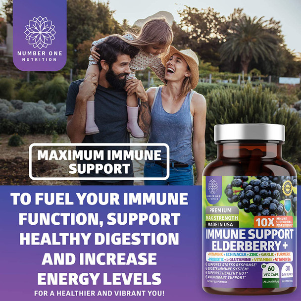 2 Pack N1N Premium 10 in 1 Immune Support Supplement 10 Potent Ingredients with Elderberry Vitamin C Zinc Echinacea Turmeric Curcumin Garlic and Probiotics for Adults 120 Veg Caps