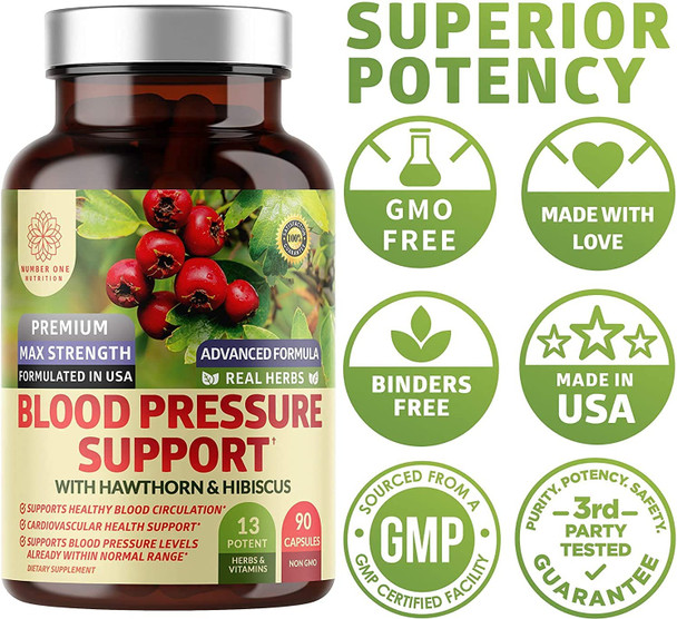 2Pack N1N Premium Blood Pressure Support with Hawthorn and Hibiscus 13 Potent Ingredients Natural Supplement to Support Cardiovascular  Circulatory Health 180 Caps