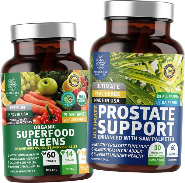 N1N Premium Prostate Support and Superfood Greens All Natural Supplements to Support Prostate Health Immunity and Energy Levels 2 Pack Bundle