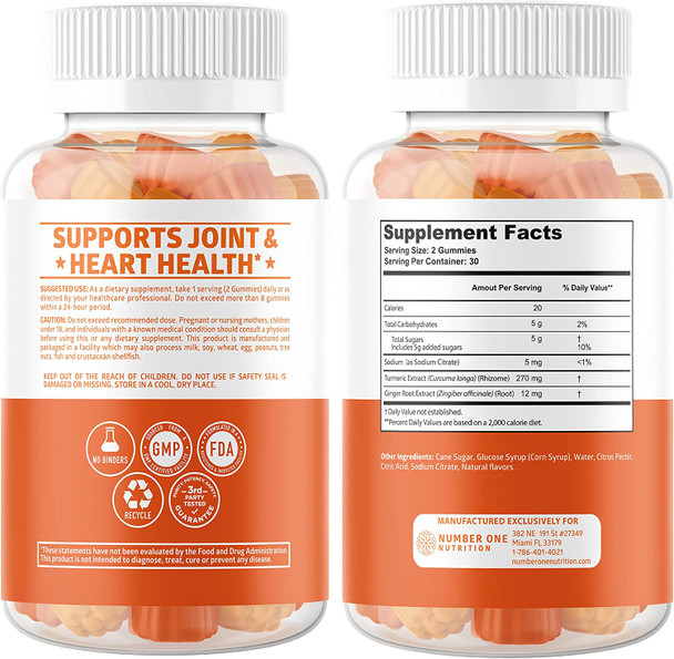 N1N Premium Turmeric Curcumin Gummies with Ginger Max Strength Natural Turmeric Gummies for Adults to Support Joint Pain Relief Brain Function Gluten Free 60 Gummies