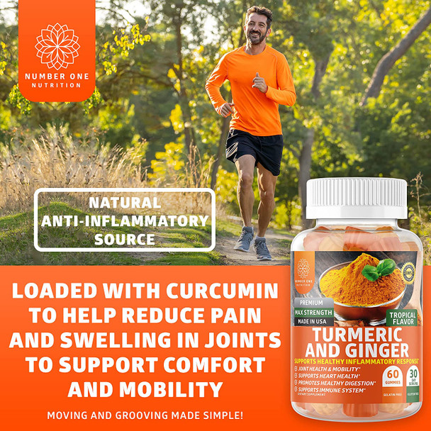 N1N Premium Turmeric Curcumin Gummies with Ginger Max Strength Natural Turmeric Gummies for Adults to Support Joint Pain Relief Brain Function Gluten Free 60 Gummies