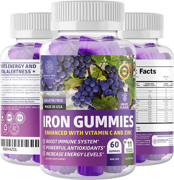 N1N Premium Iron Gummies with Multivitamins for Kids and Adults 11 Powerful Ingredients All Natural Iron Supplement to Boost EnergyImmunity  Brain Functions 60 Gummies