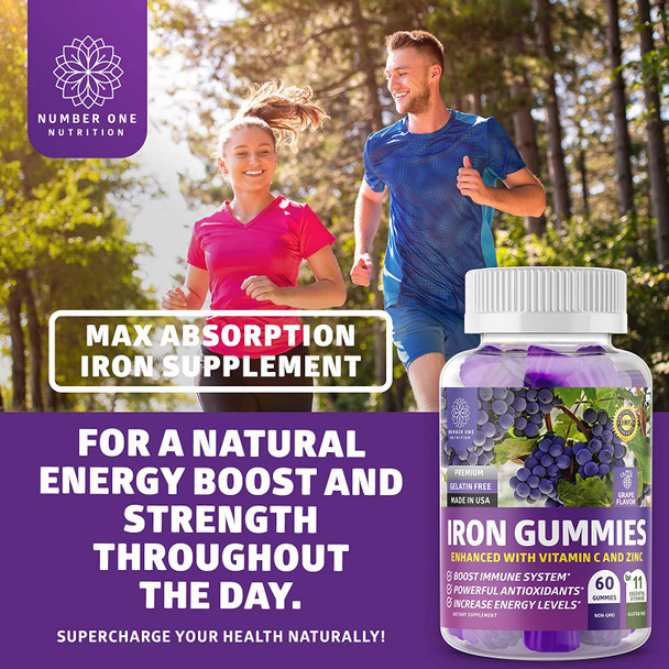 N1N Premium Iron Gummies with Multivitamins for Kids and Adults 11 Powerful Ingredients All Natural Iron Supplement to Boost EnergyImmunity  Brain Functions 60 Gummies