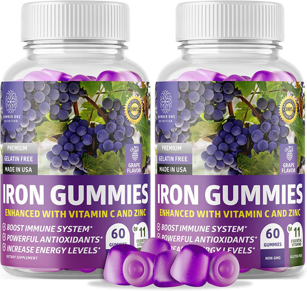 2Pack N1N Premium Iron Gummies with Multivitamins for Kids and Adults 11 Powerful Ingredients All Natural Iron Supplement to Boost EnergyImmunity  Brain Functions 120 Gummies