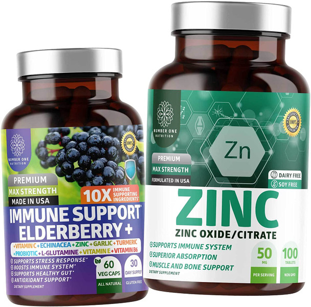 N1N Premium Zinc 50mg 3X Absorption Vegan and 10 in 1 Support Booster 10 Potent Ingredients to Boost Immunity and Support Overall Wellness 2 Pack Bundle