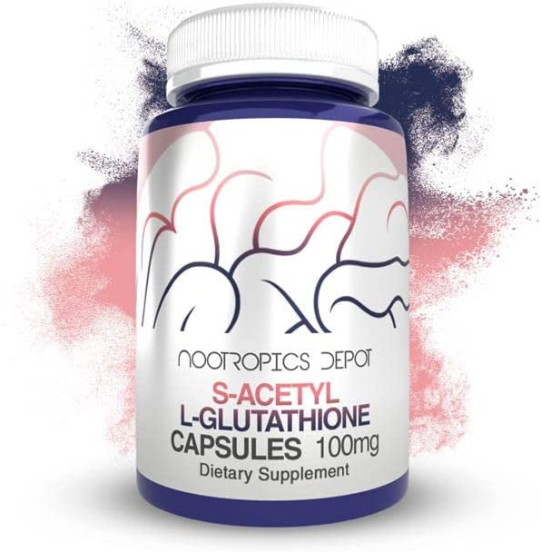 SAcetyl LGlutathione Capsules  100mg  180 Count  High Bioavailabliity Glutathione  Nootropics Depot