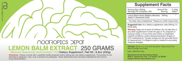 Lemon Balm Extract Powder 250 Grams  Support Healthy Stress Levels  Enhance Mood Focus and Sleep