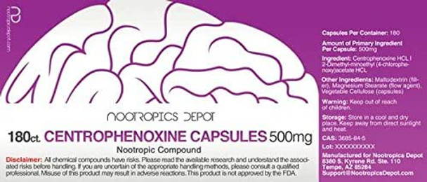 Centrophenoxine Capsules 500mg 180 Count