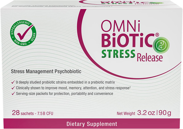 OMNiBiOTiC Stress Release  Clinically Tested Probiotic for Stress Management  GutBrain Axis Support  Stress Probiotic and Mood Probiotic  Vegan Hypoallergenic NonGMO 28 Daily Packets