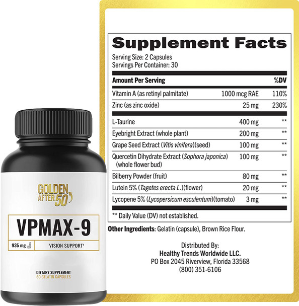 Golden After 50 VpMax9  Vision Support Supplement  3 Bottles  Eye Health Support and Antioxidant Supplement with Eye Vitamins Lutein Lycopene and Bilberry Extract Golden After 50 VpMax9  Vision Support Supplement  3 Bottles  Eye Health Support and Antioxidant Supplement with Eye Vitamins Lutein Lycopene and Bilberry Extract
