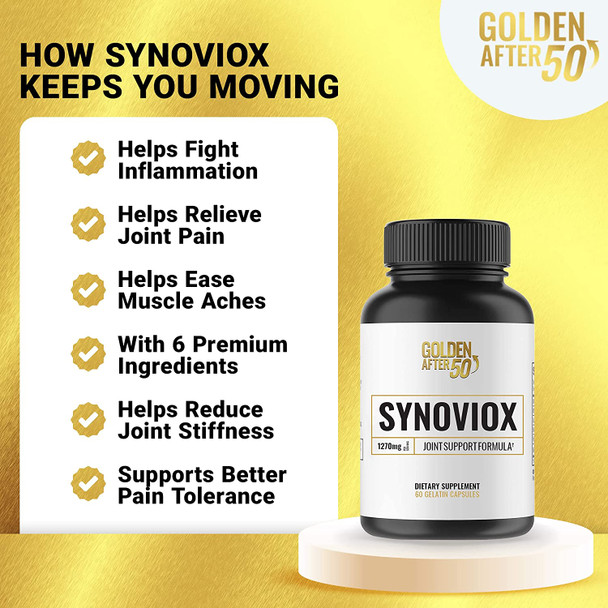 Golden After 50 Synoviox  1270mg Joint Supplement Formula  60 Gelatin Capsules  Supports Joint Health and Joint Pain Relief  Boswellia Capsules with Cucurmin Hyaluronic Acid and Bioperine